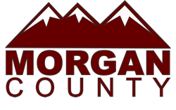 Morgan County logo with maroon mountains and text on a white background.
