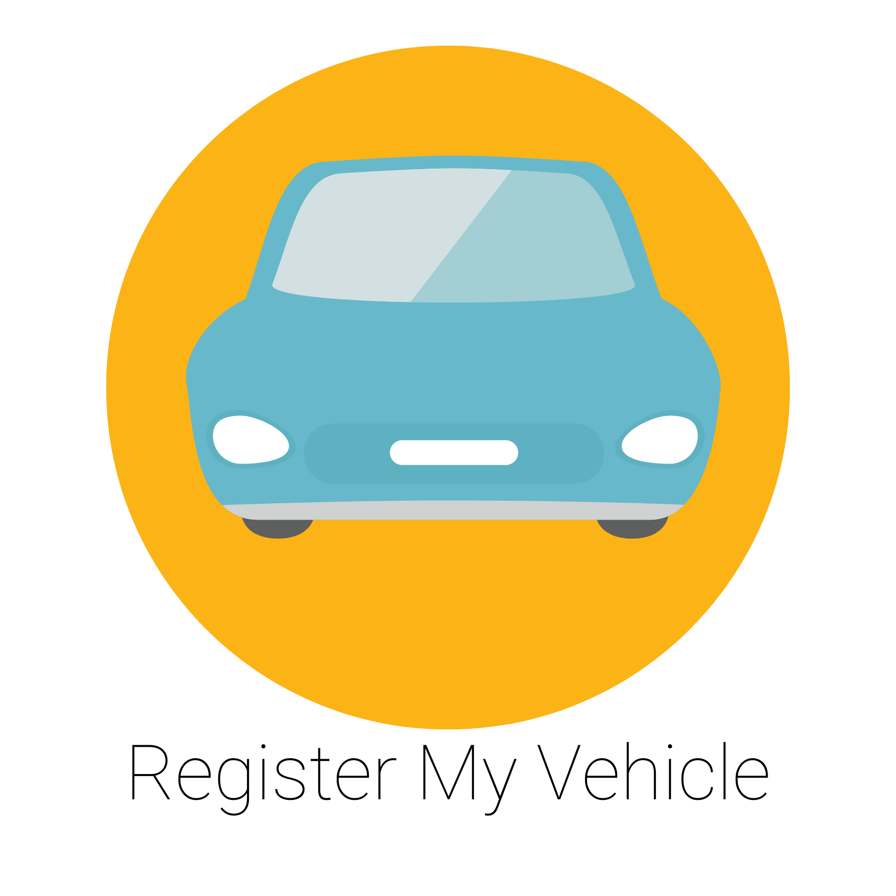 Blue car icon inside an orange circle with text 