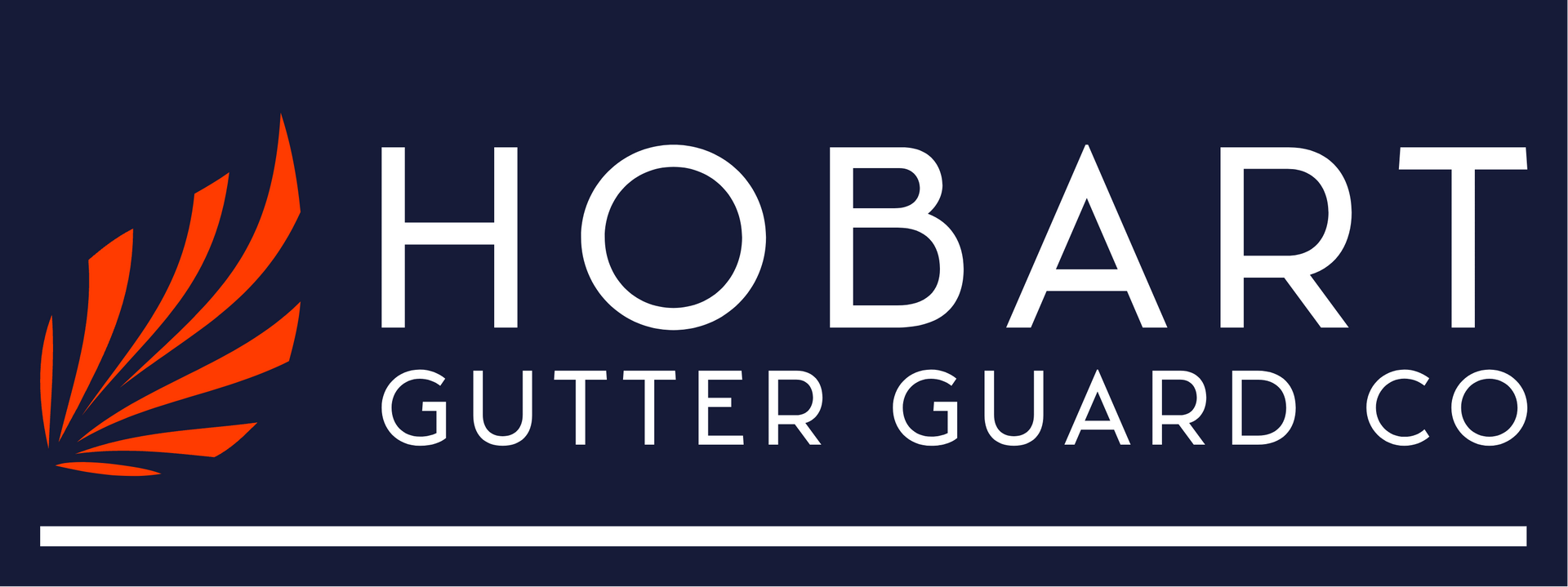 Hobart Gutter Guard Co. Home Logo for Hobart Gutter Guard Co: white text on a navy background with an orange and red design.