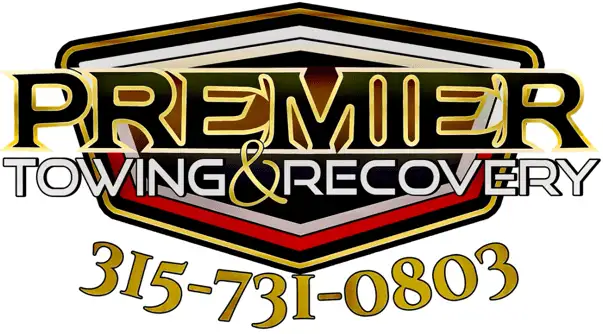 Logo for Premier Towing & Recovery featuring the company name in black and gold text, with the phone number 315-731-0803 below.