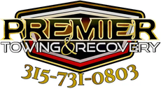 Logo for Premier Towing & Recovery featuring the company name in black and gold text, with the phone number 315-731-0803 below.
