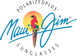 Maui Jim sunglasses logo with palm tree and multicolored swoosh on white background