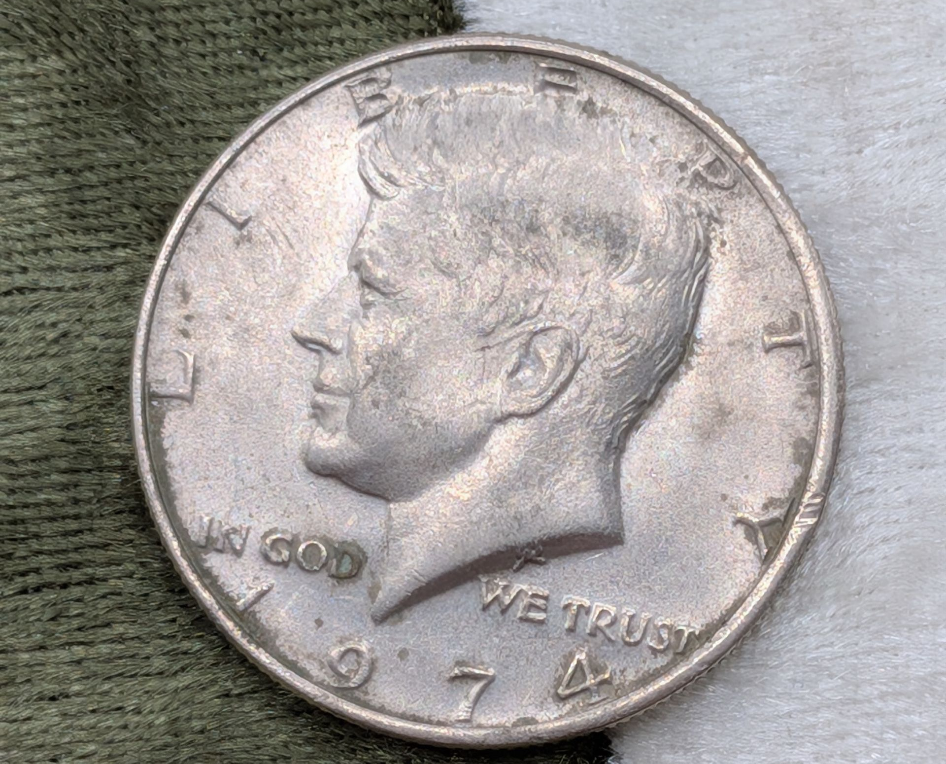 1974 Kennedy Half Dollar with Rim clip