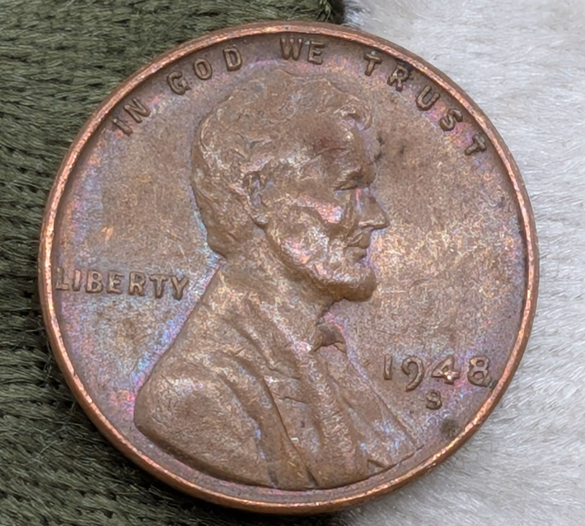 1948-S Lincoln Wheat cent toned