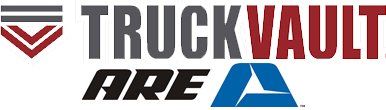 TruckVault and ARE logo. Dark grey and red text on white background with blue