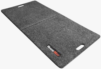 Gray, foldable Track Mat with handle cutouts, on white background. Red