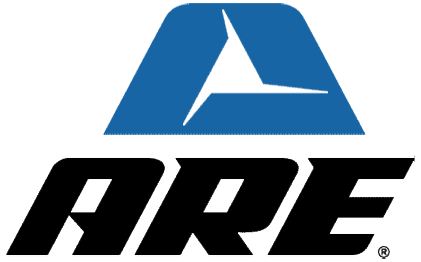 ARE logo with blue triangle and black text.