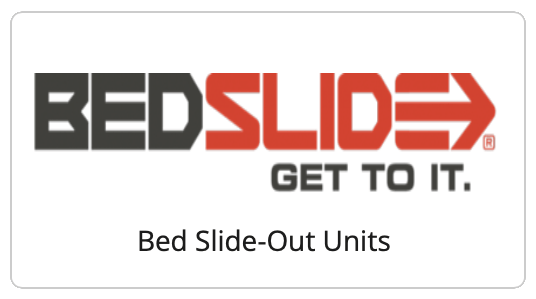 Logo for BedSlide, a bed slide-out unit. Features the name in red and gray with the tagline, 