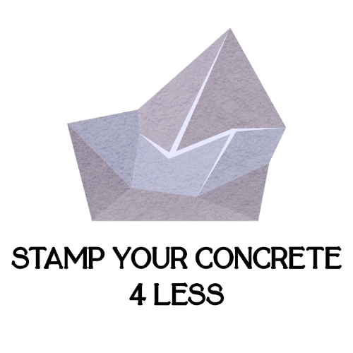 Logo of folded gray paper with “STAMP YOUR CONCRETE 4 LESS” text below