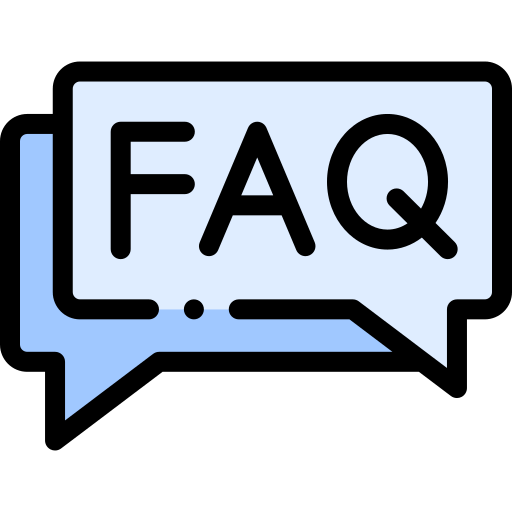 Blue chat bubble icon with “FAQ” in black text