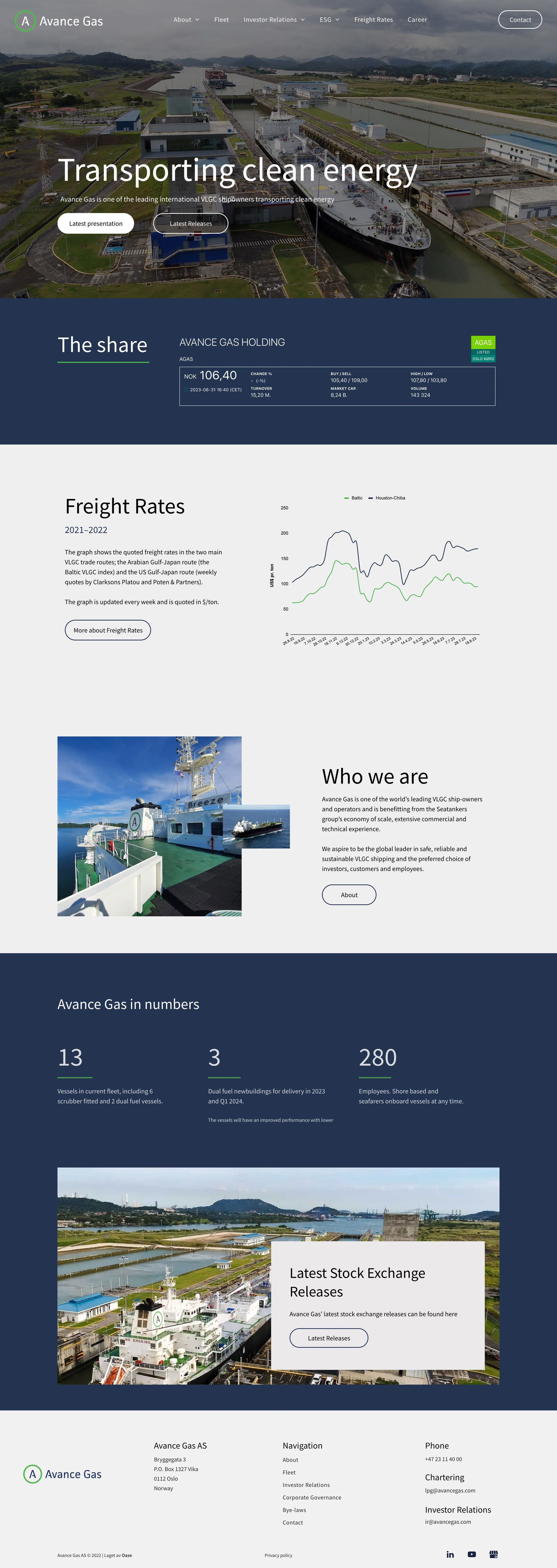 Avance Gas' nettside laget av Oase Media