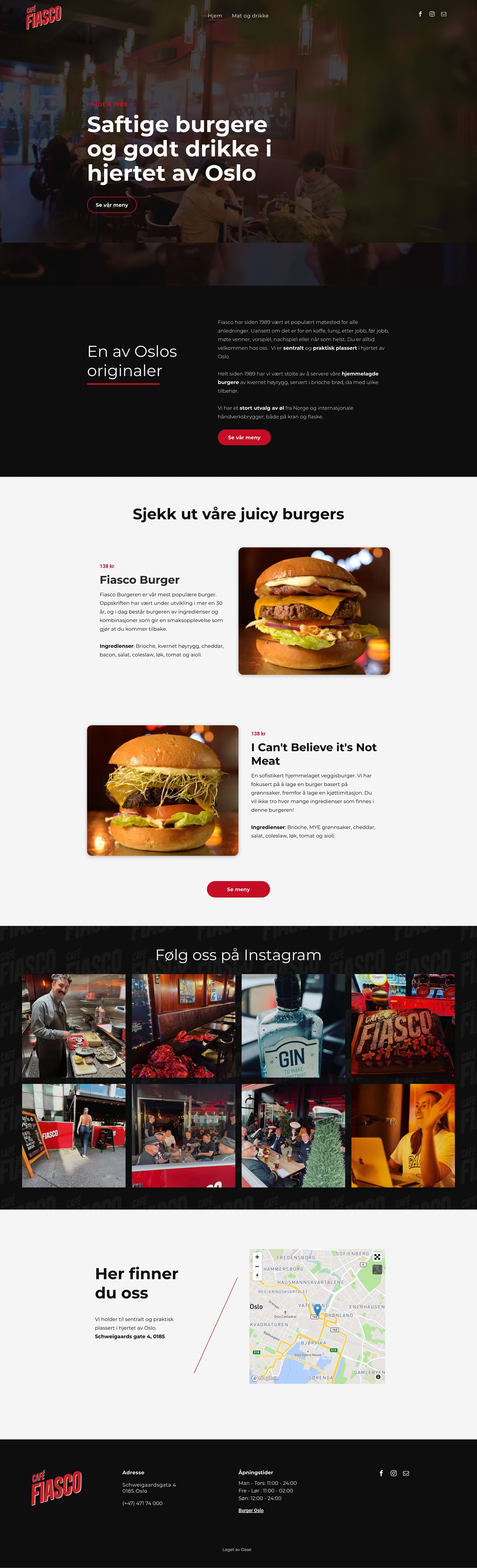 Café Fiascos nettside laget av Oase Media