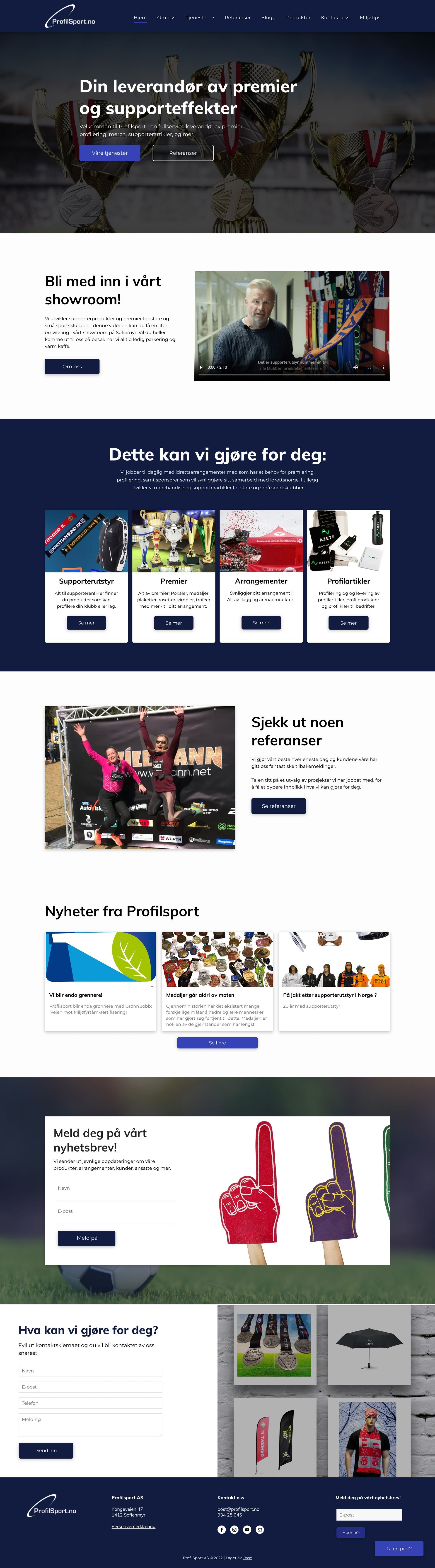 Profilsports nettside laget av Oase Media