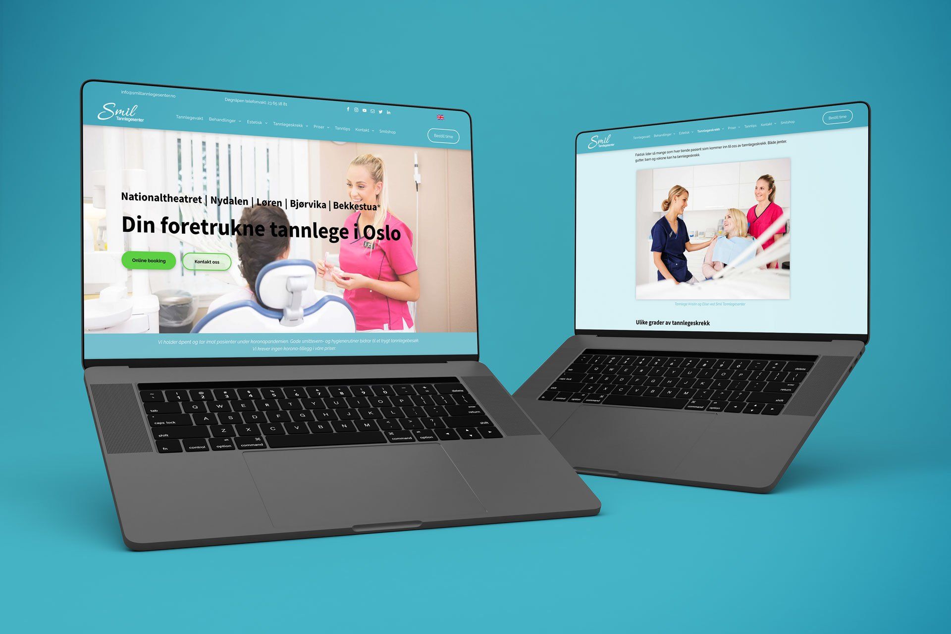 illustrasjon av nettsiden til smil tannlegesenter på to forskjellige macer