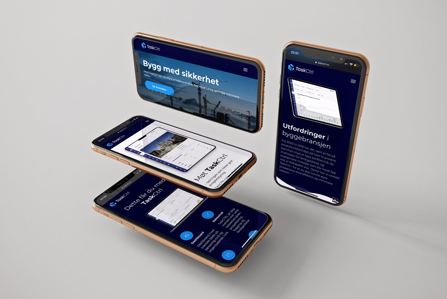 Mock up av hjemmesiden til TaskCtrl