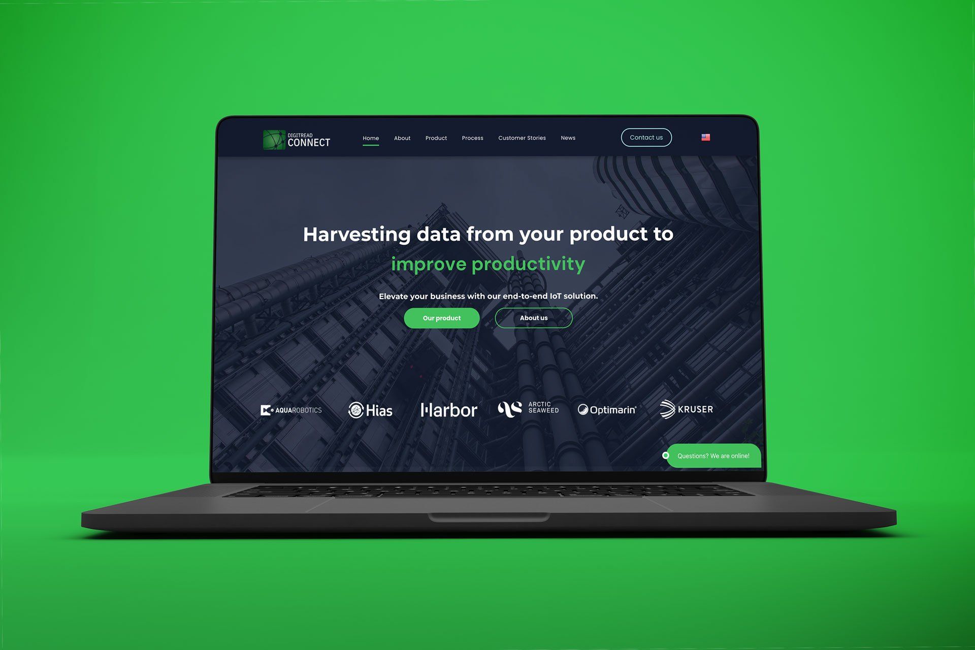 illustrasjon av den nye nettsiden til Digitread Connect, på en lysegrønn bakgrunn