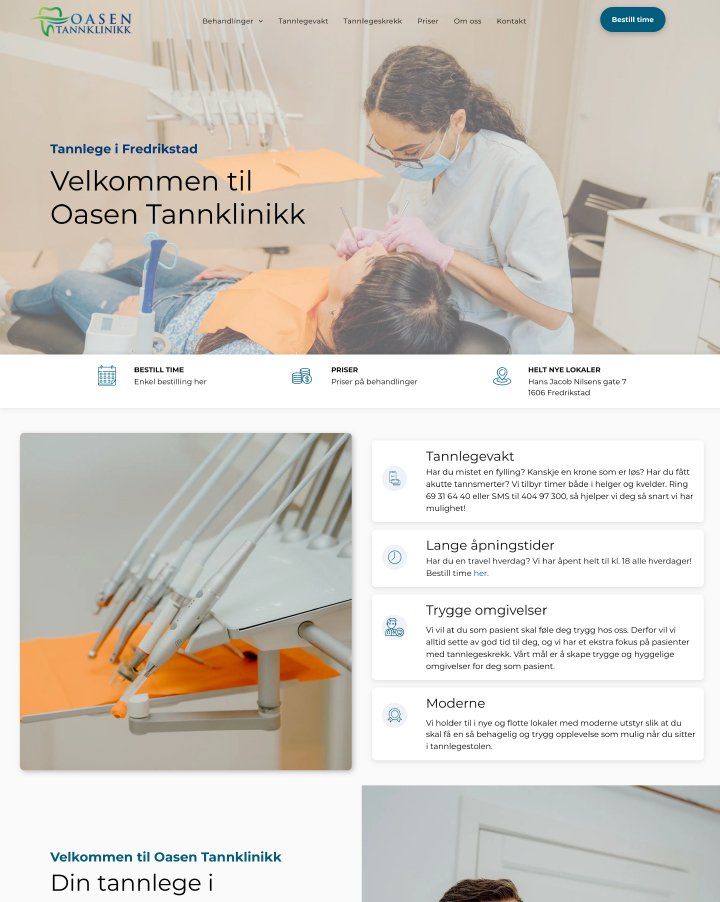 Nettside til Oasen Tannklinikk laget av Oase Media