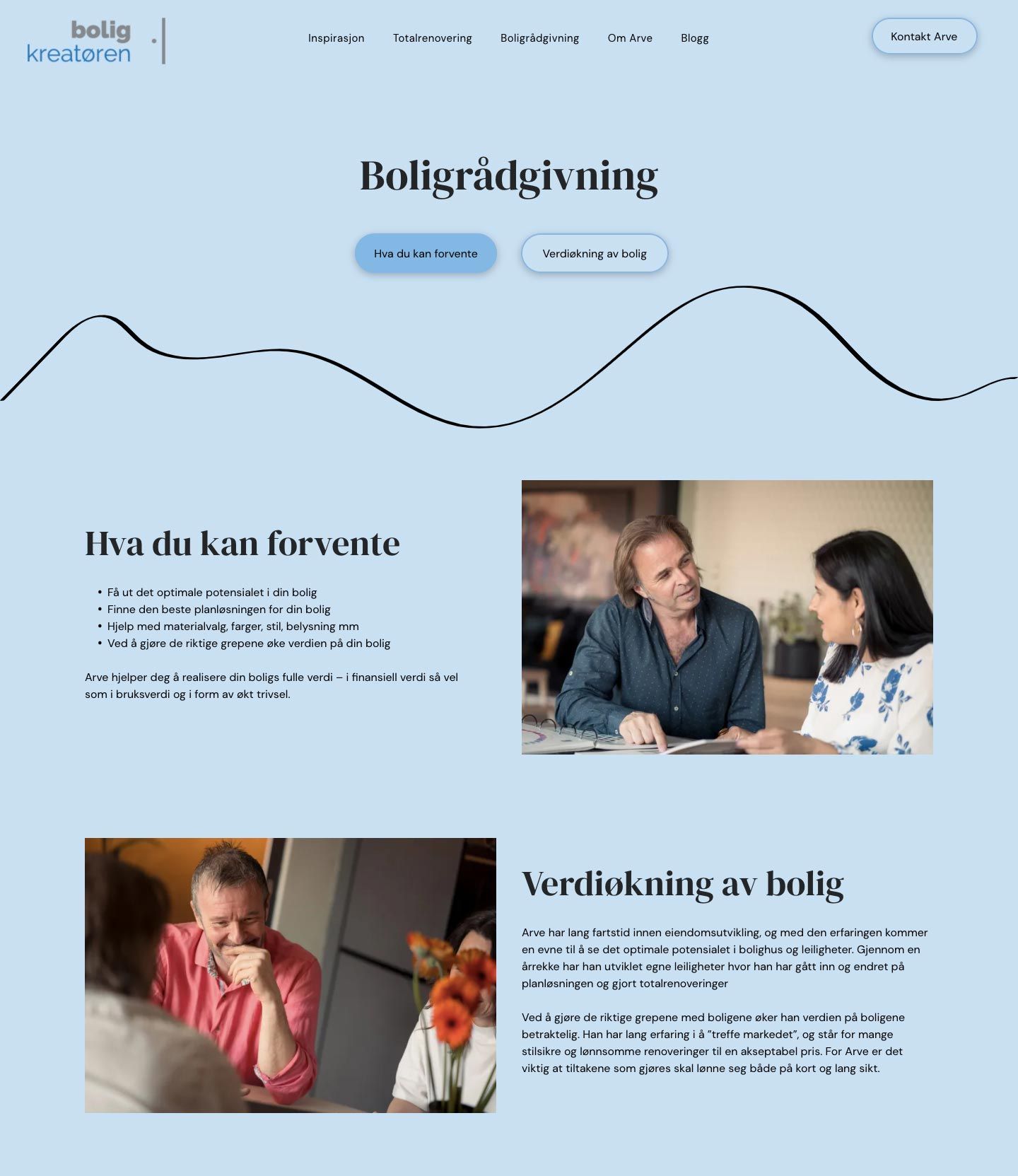 Skjermbilde av nettsiden til Boligkreatøren laget av Oase Media