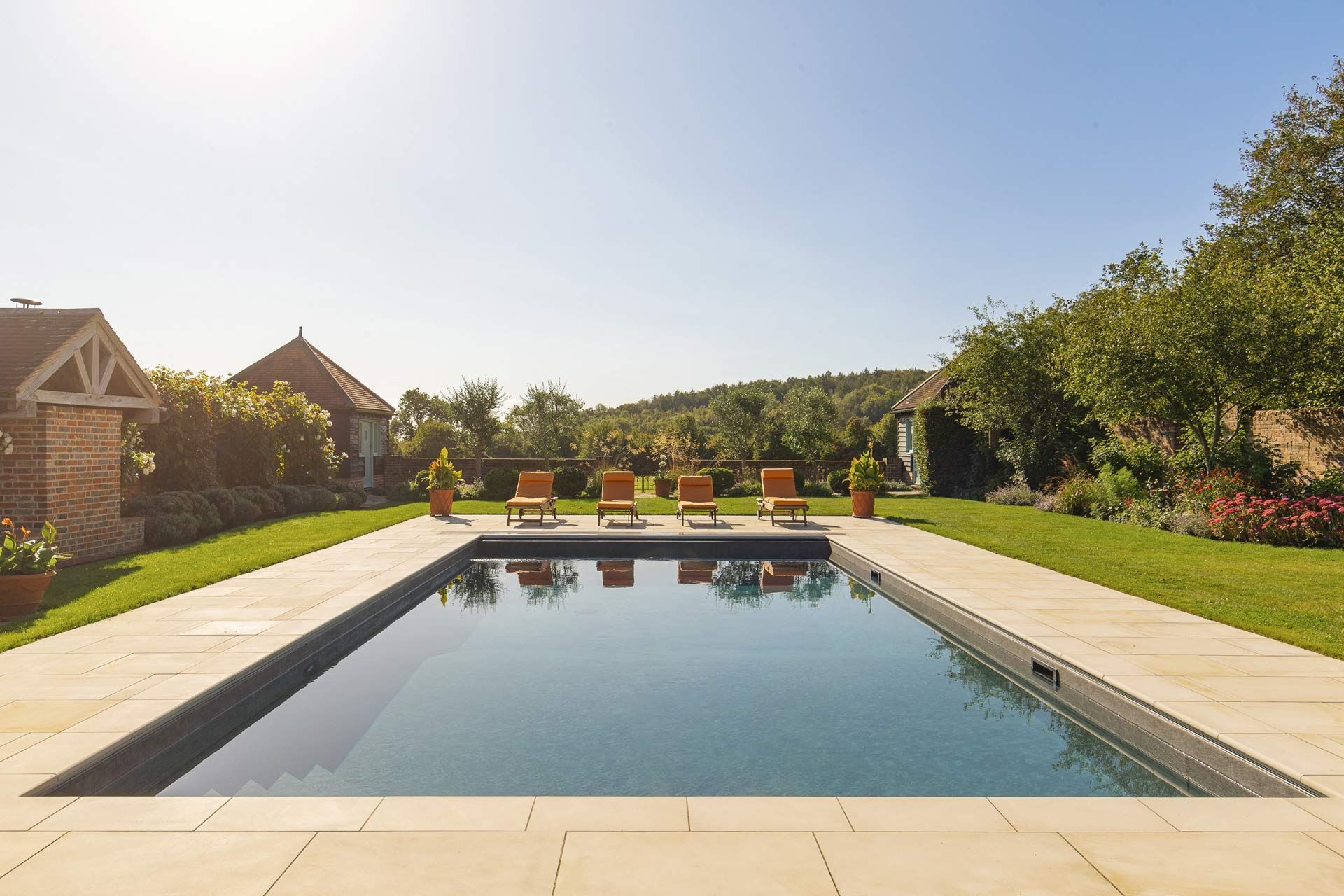 View of a luxury swimming pool.