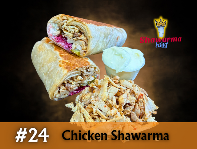 A picture of a chicken shawarma with a side of ranch dressing.