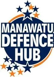 The manawatu defence hub logo is a blue circle with stars on it.