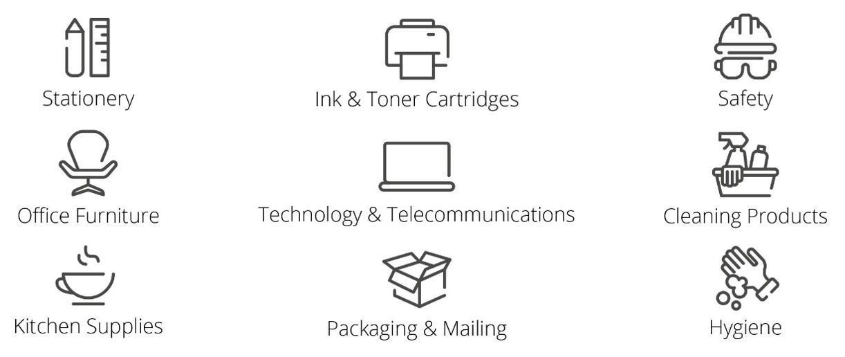 There are many different types of icons on a white background.