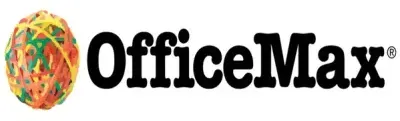 A logo for office max with a colorful ball in the middle