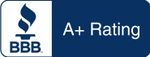 A blue sign that says bbb a + rating