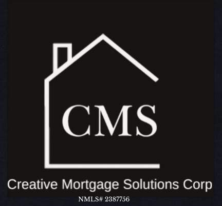 Black logo with house outline and “CMS” above Creative Mortgage Solutions Corp text.