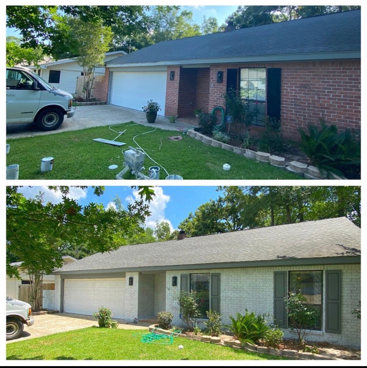 Brick house exterior painting before and after by Davis Painting, Ocean Springs MS