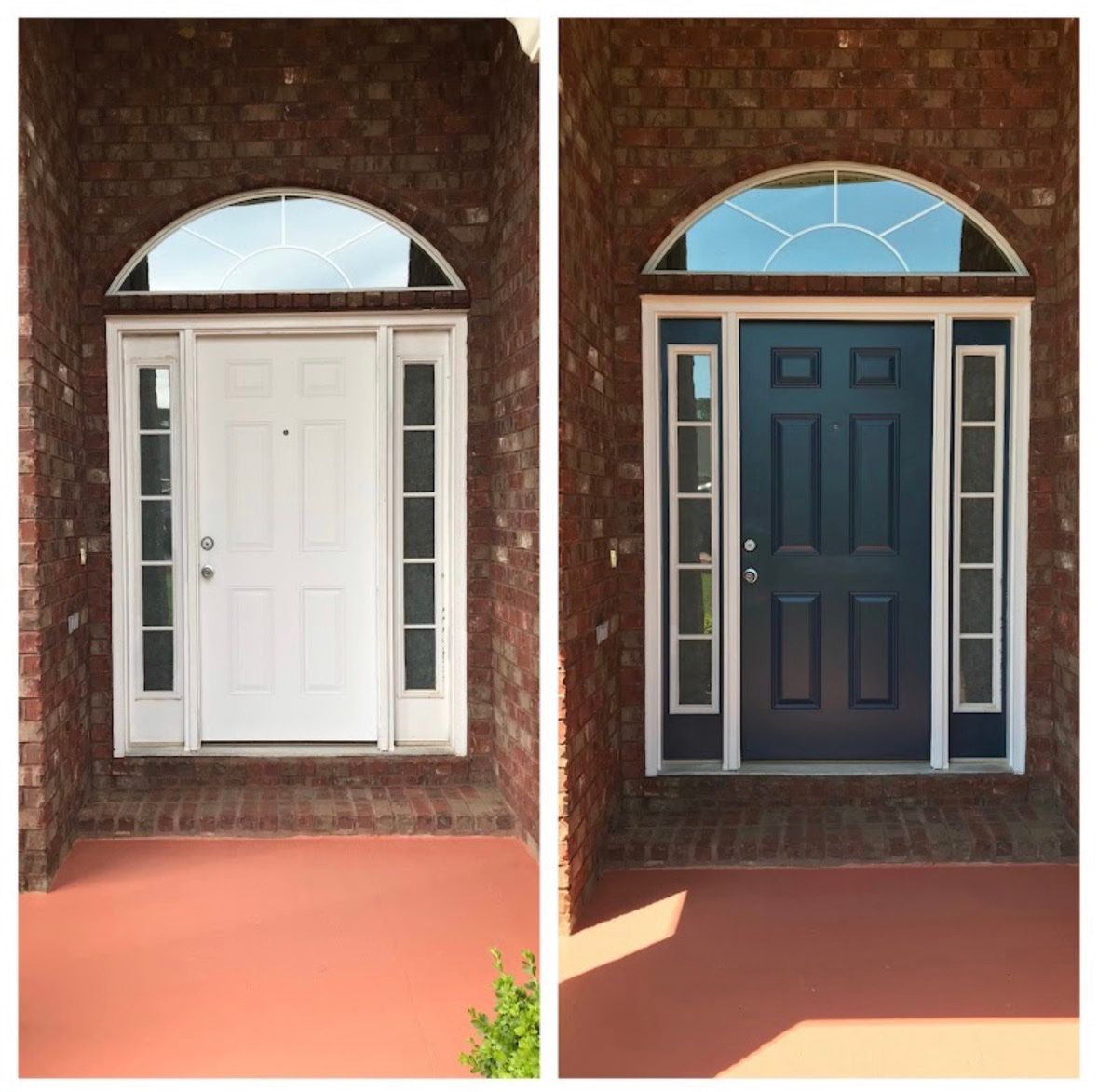 Front door painting navy blue before and after by Davis Painting, Mississippi Gulf Coast