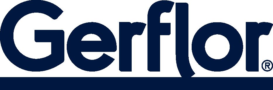 Ein blau-weißes Logo für Gerflor auf weißem Hintergrund.