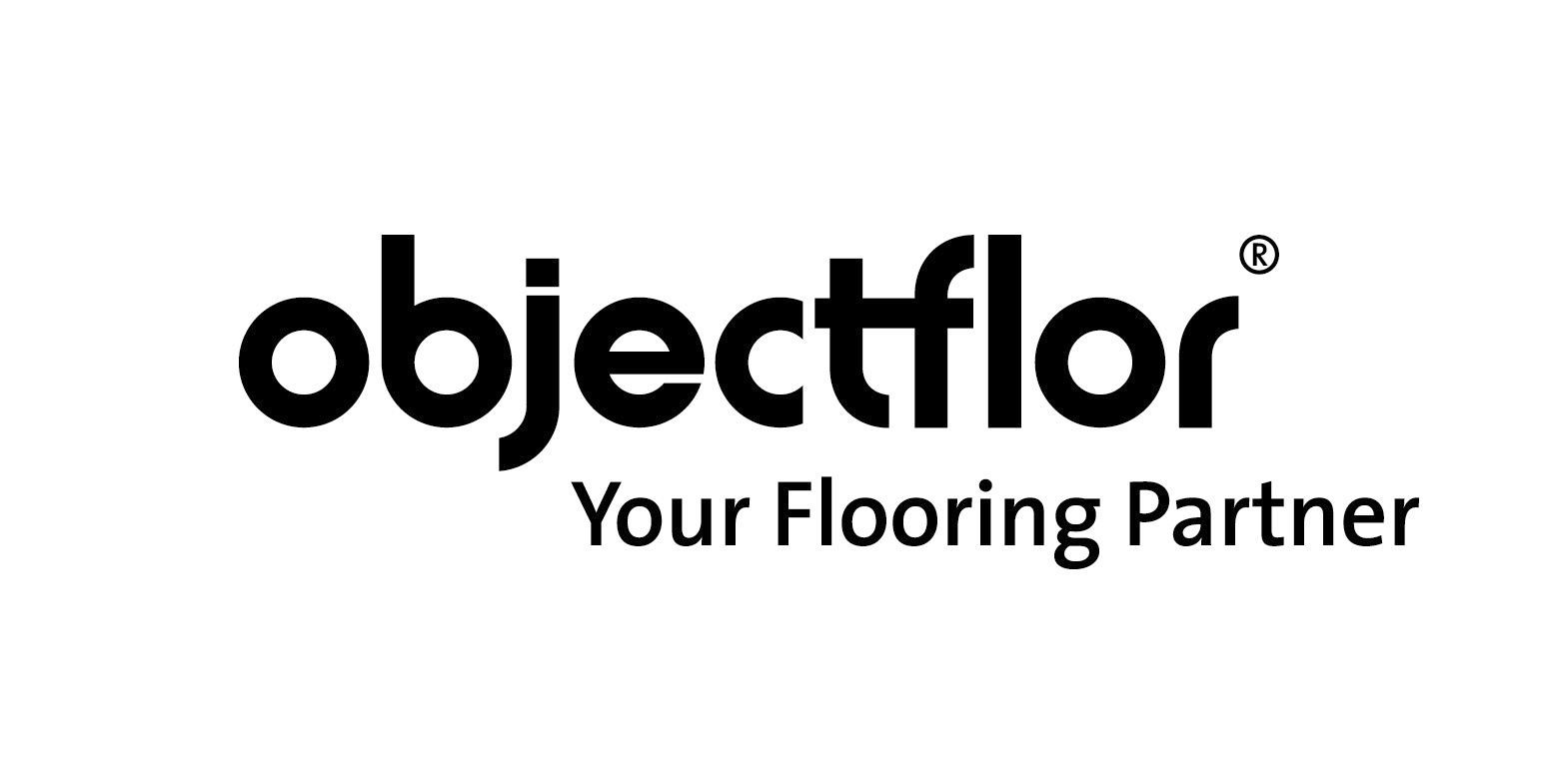 Das objectflor-Logo ist schwarz-weiß und trägt die Aufschrift „Ihr Bodenbelagspartner“.