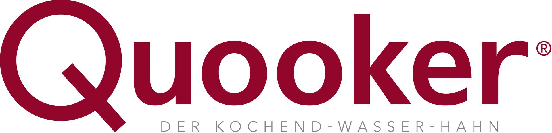 Quooker-Logo in dunkelroter Schrift auf weißem Hintergrund
