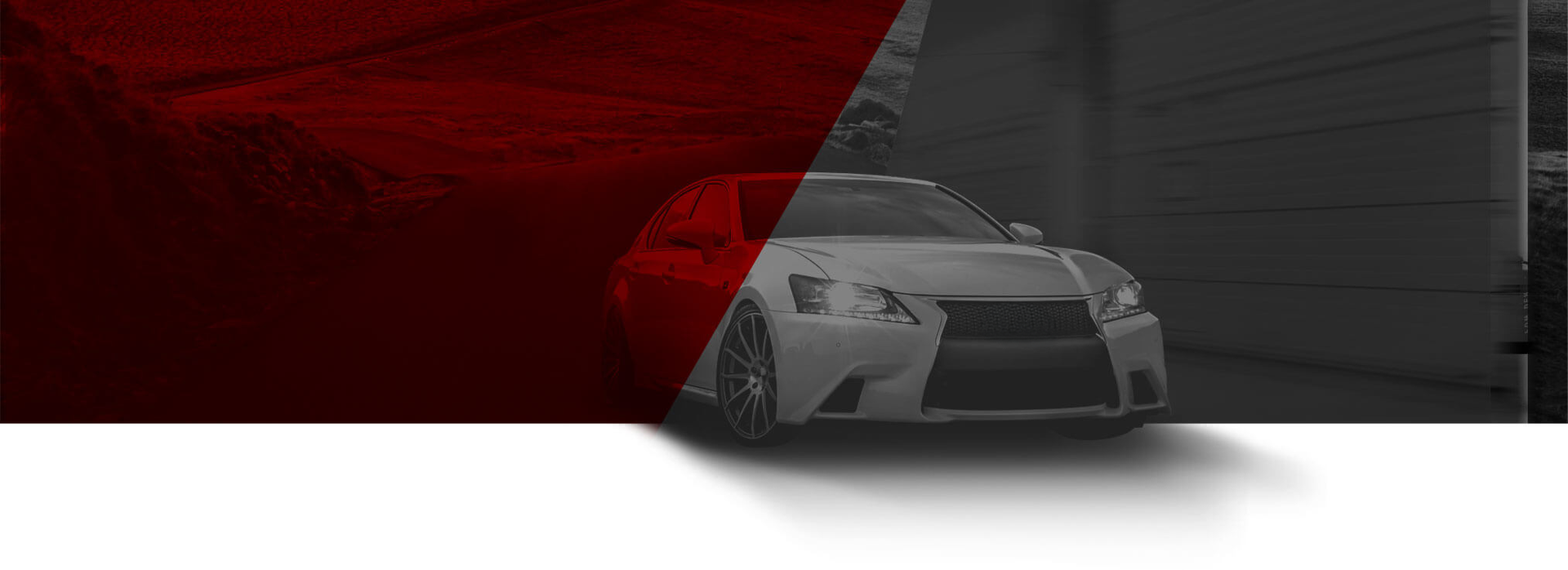 Red-and-black abstract banner with a faint car centered on a white background | Extreme Auto Repair
