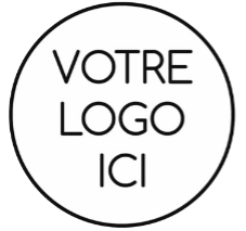Un logo noir et blanc avec les mots « votre logo ici » dans un cercle.