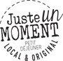 A black and white logo for juste un moment petit dejeuner local & original.