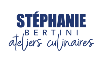 A blue logo for stephanie bertini ateliers culinaires