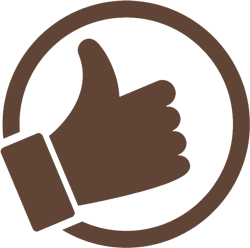 Brown thumbs-up in a brown circle, signifying approval.