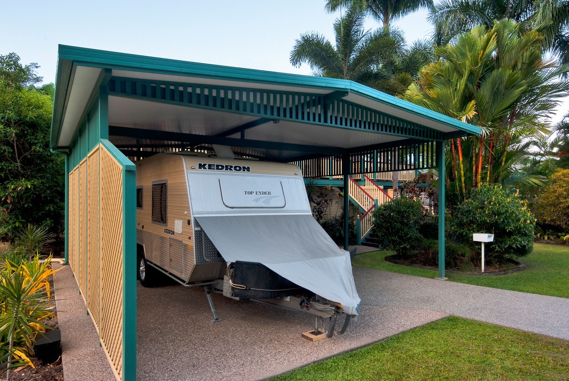 A Caravan Under a Carport — A & B Lattice World & Patios in Bungalow, QLD