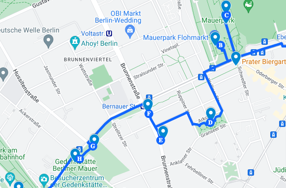 Klicke für Routenbeschreibung Spaziervorschlag: Mauerpark & Mauerweg