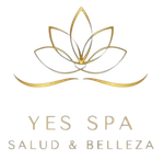 Logotipo de spa con flor de loto dorada y el texto “YES SPA SALUD & BELLEZA”