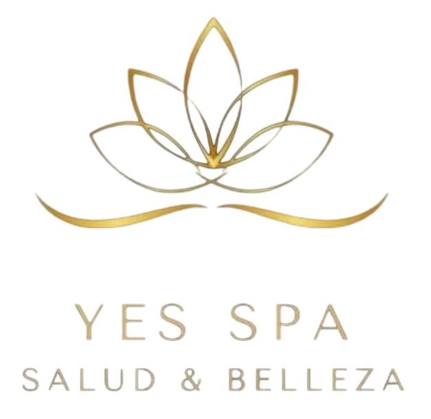 Logotipo de spa con flor de loto dorada y el texto “YES SPA SALUD & BELLEZA”