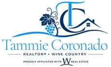 Tammie Coronado Realtors logo in blue with floral and house accents, featuring Wine Country and WH Real Estate branding