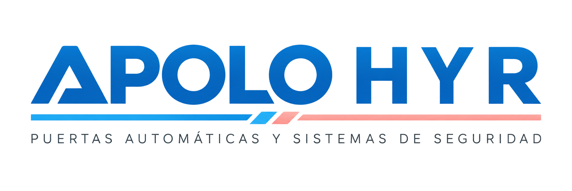 APOLO HYR logo in blue and gray with tagline “Puertas automáticas y sistemas de seguridad”