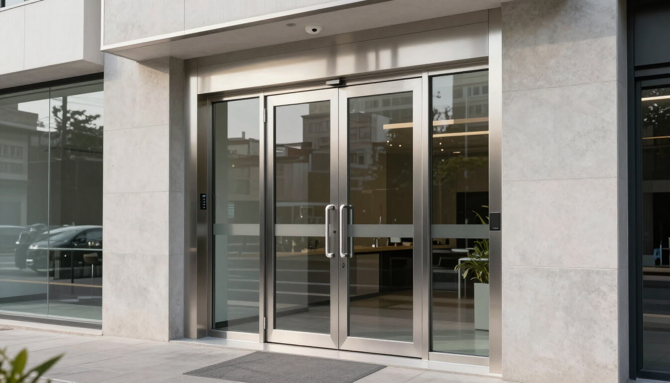 Puerta automática de seguridad en un negocio de Lima