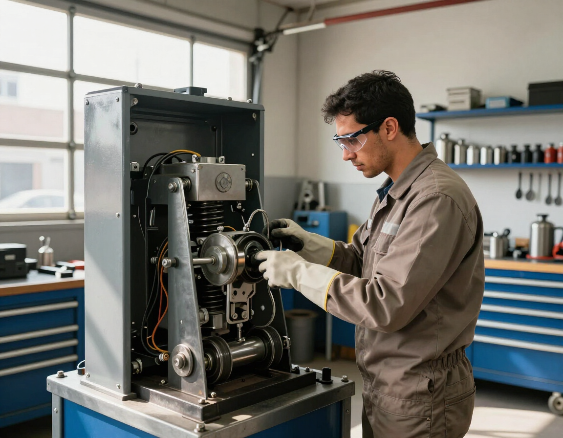 Técnico revisando el mecanismo de una puerta automática de cochera