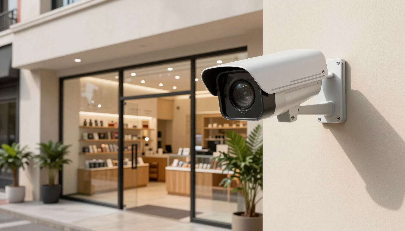 Cámara de videovigilancia instalada en un negocio