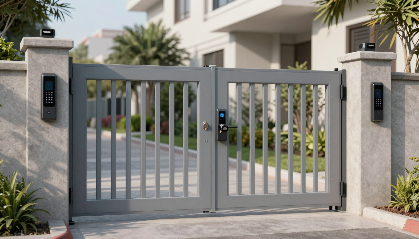 Puerta automática residencial con sistema de seguridad