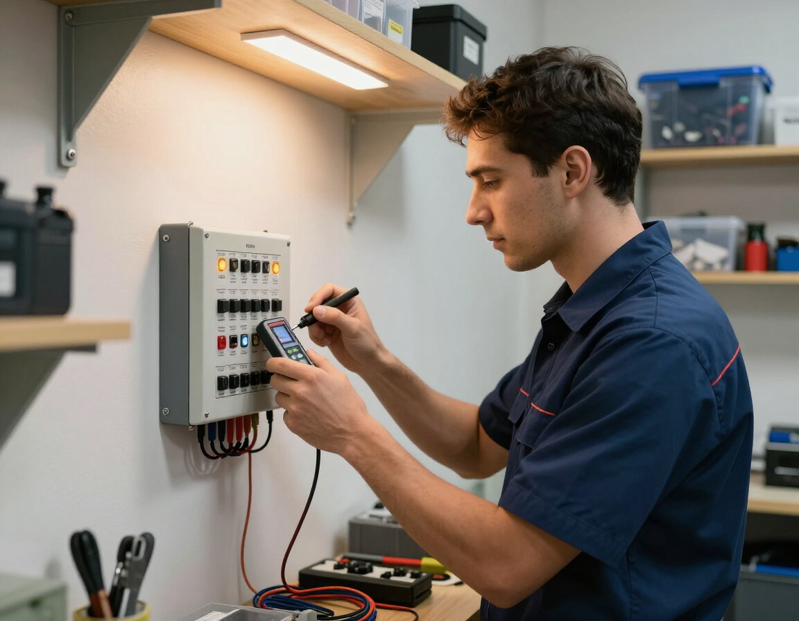 Técnico programando un control remoto